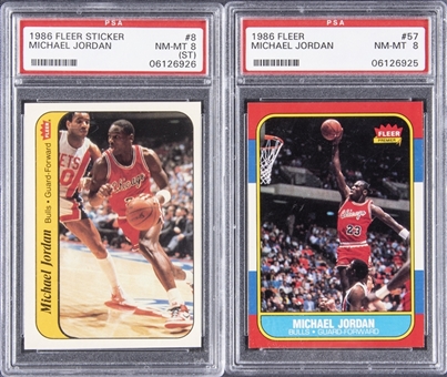 1986-87 Fleer Basketball Complete Set (132) Plus Stickers Set (11) – Including #57 Michael Jordan Rookie Card PSA NM-MT 8 Example!